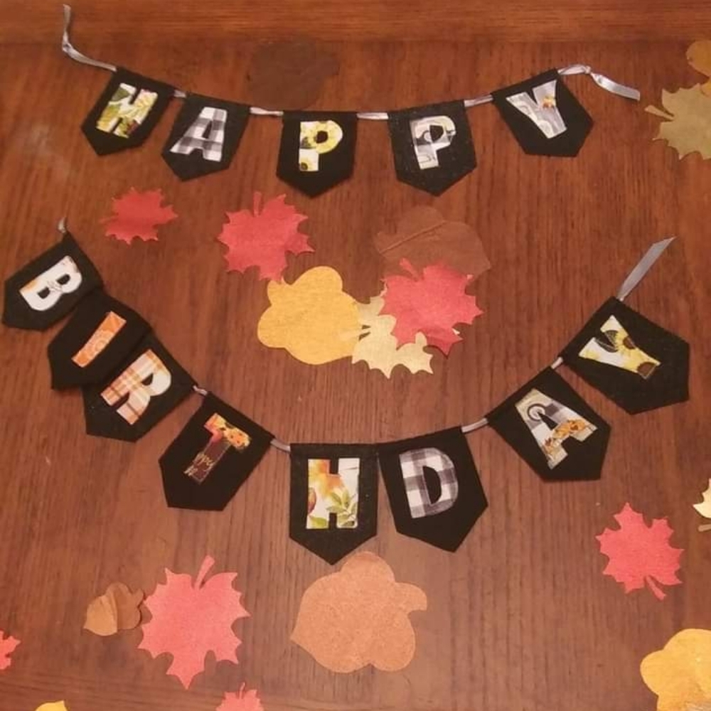 Happy Birthday Pennant Small Custom Made Felt Banner Wall Hang Decoration Fall